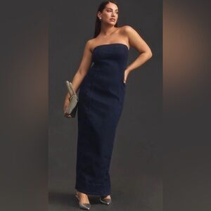 Pilcro by Anthropologie Strapless Navy Jean Dress size medium with back split